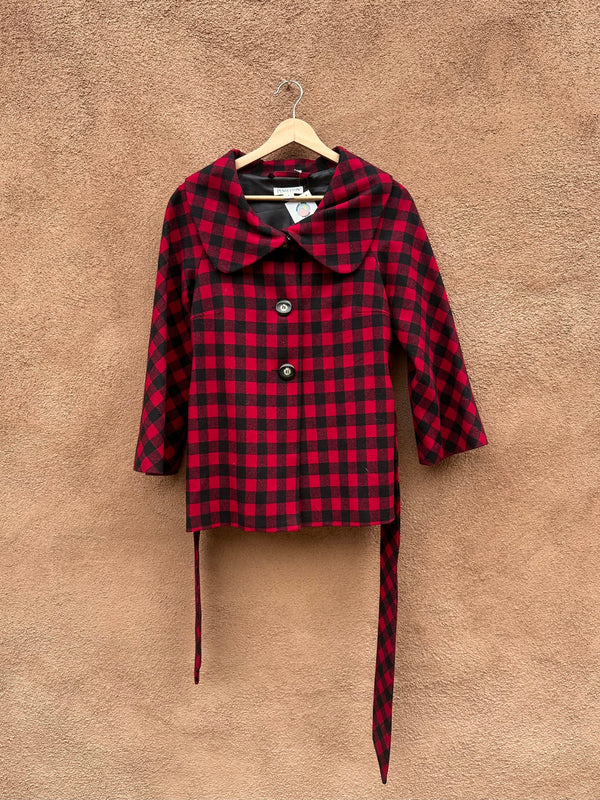 Pendleton Red & Black Check Belted Jacket with Antler Buttons - Made in USA