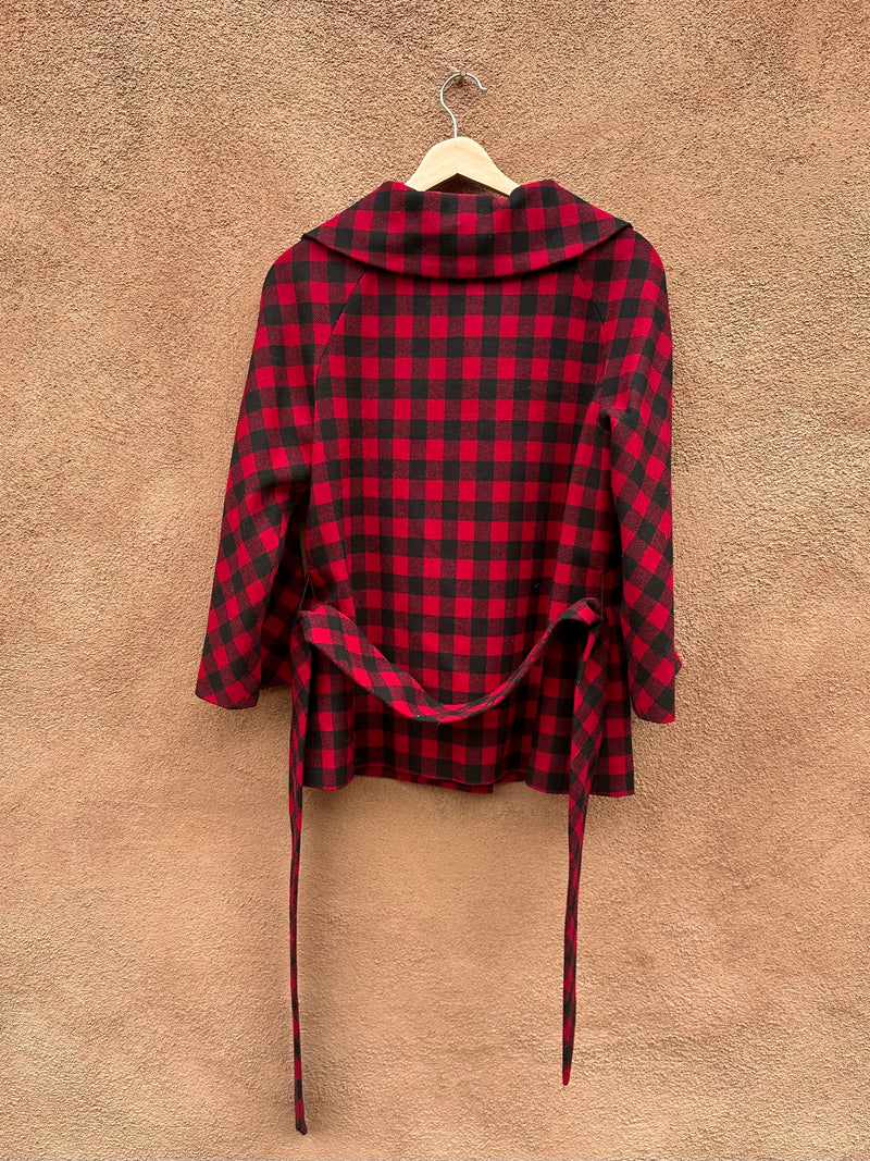 Pendleton Red & Black Check Belted Jacket with Antler Buttons - Made in USA