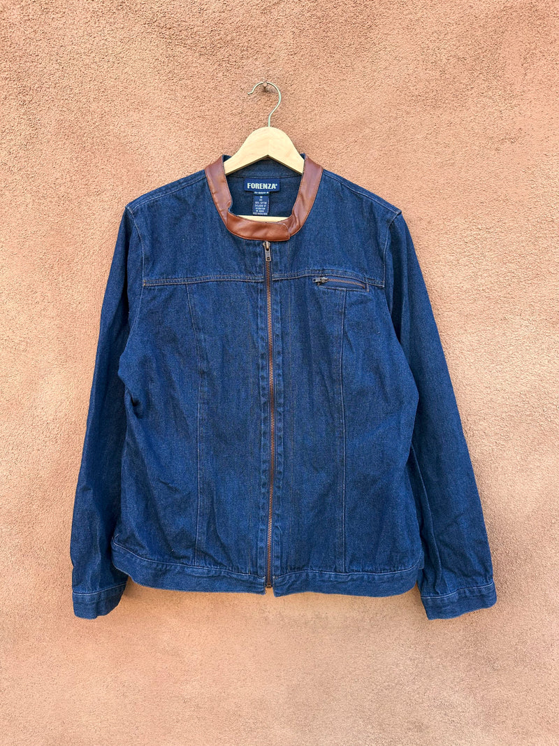90's Forenza Denim Jacket with Faux Leather Collar