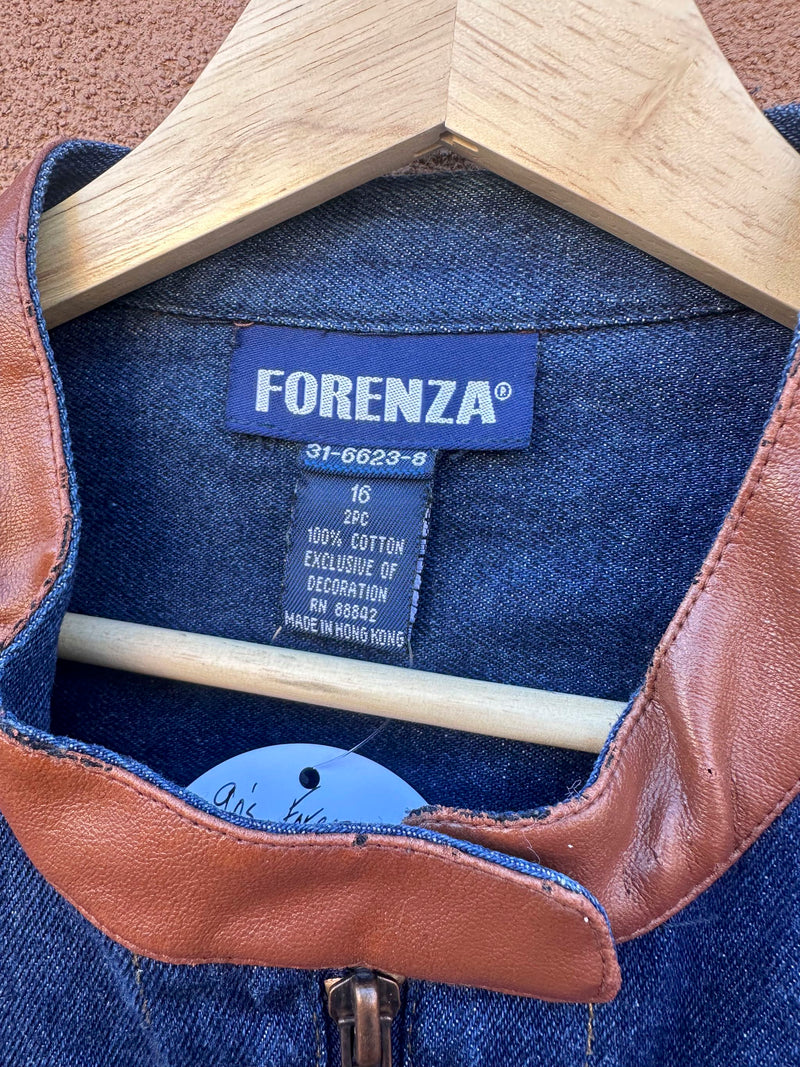 90's Forenza Denim Jacket with Faux Leather Collar
