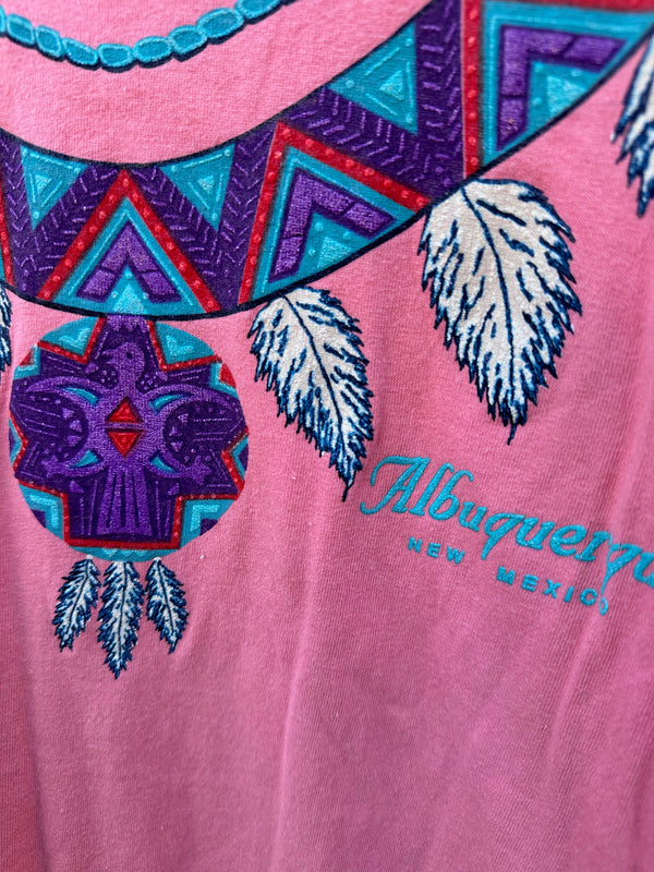 Native Design Albuquerque, New Mexico Pink Wide Neck T-shirt