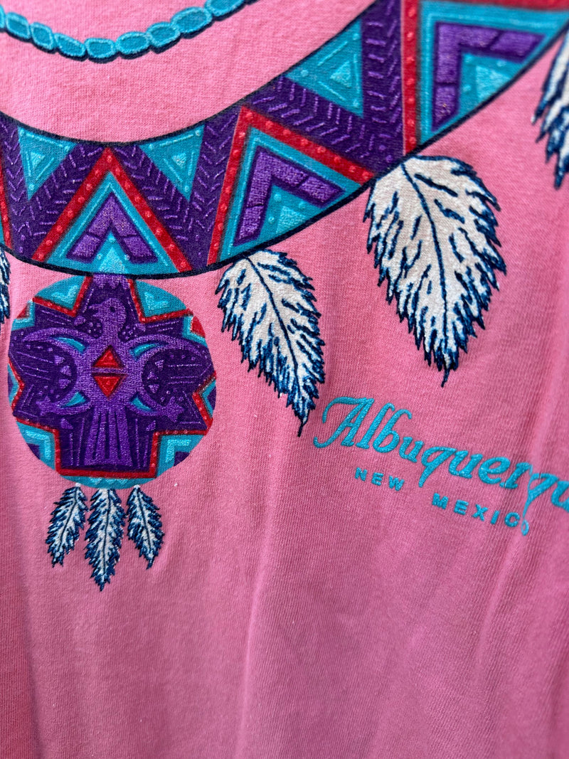 Native Design Albuquerque, New Mexico Pink Wide Neck T-shirt