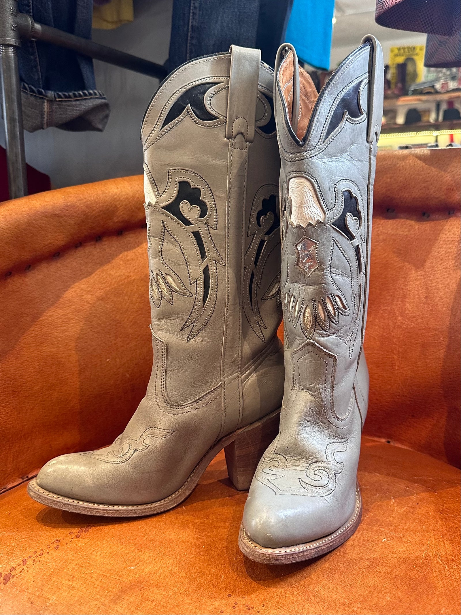 Vintage Miss Capezio Gray Eagle Inlay Boots - Made in USA - 7