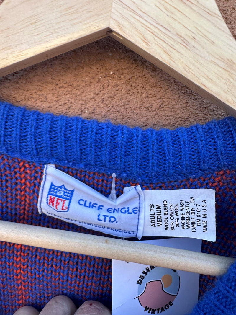 Blue with Orange Pinstripes Denver Broncos Cliff Engle Sweater