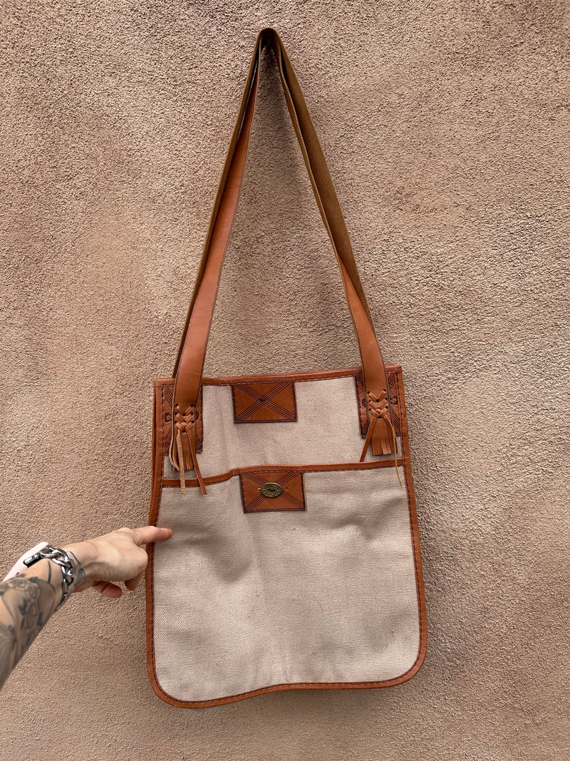 Large Canvas Bag with Embossed Leather