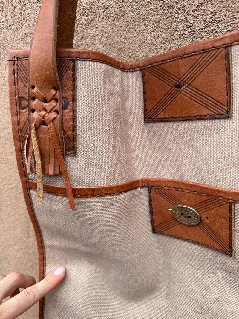 Large Canvas Bag with Embossed Leather