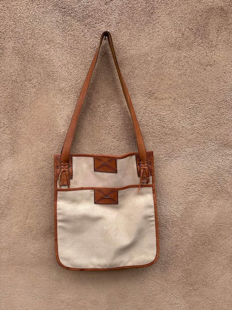 Large Canvas Bag with Embossed Leather