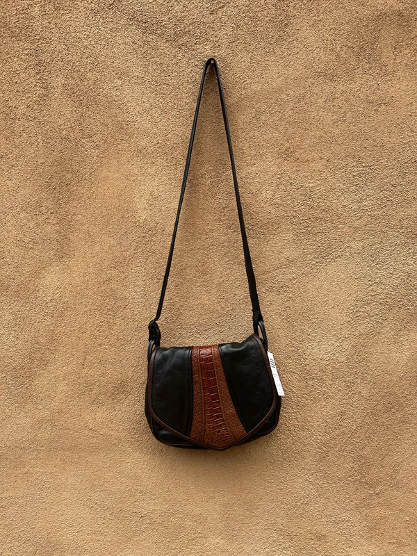 Black & Brown Leather Purse with Reptile Embossing