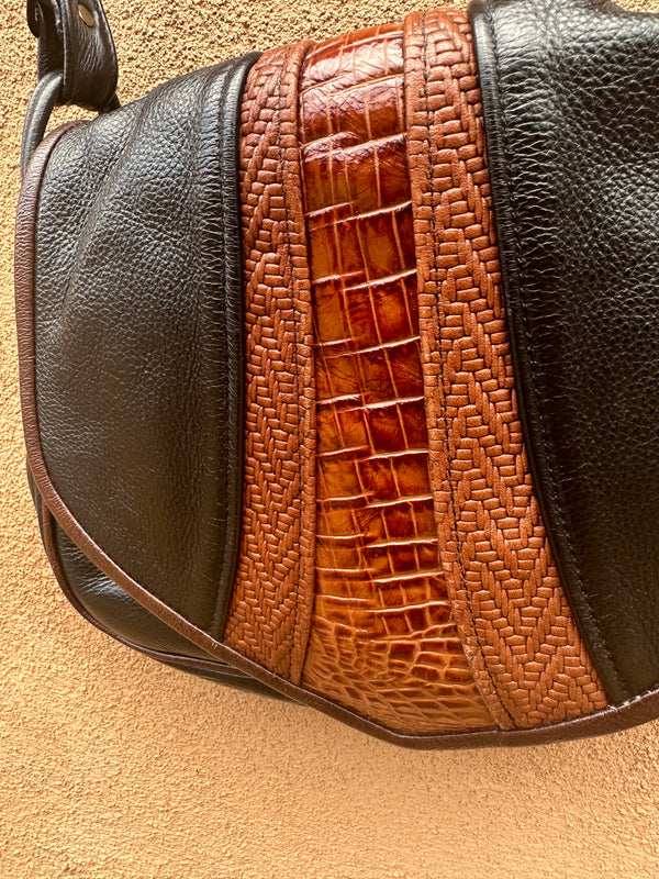 Black & Brown Leather Purse with Reptile Embossing