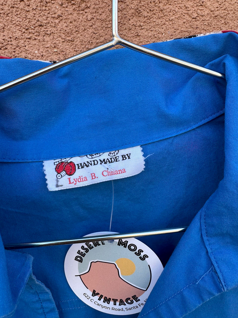Blue & Red Southwest Style Deep V Shirt - large?