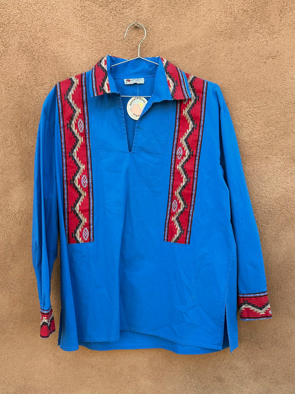 Blue & Red Southwest Style Deep V Shirt - large?