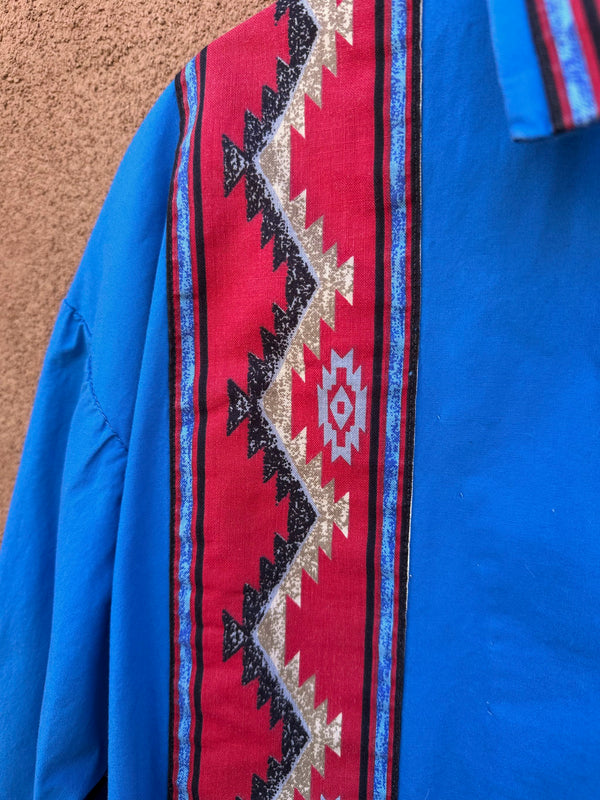 Blue & Red Southwest Style Deep V Shirt - large?