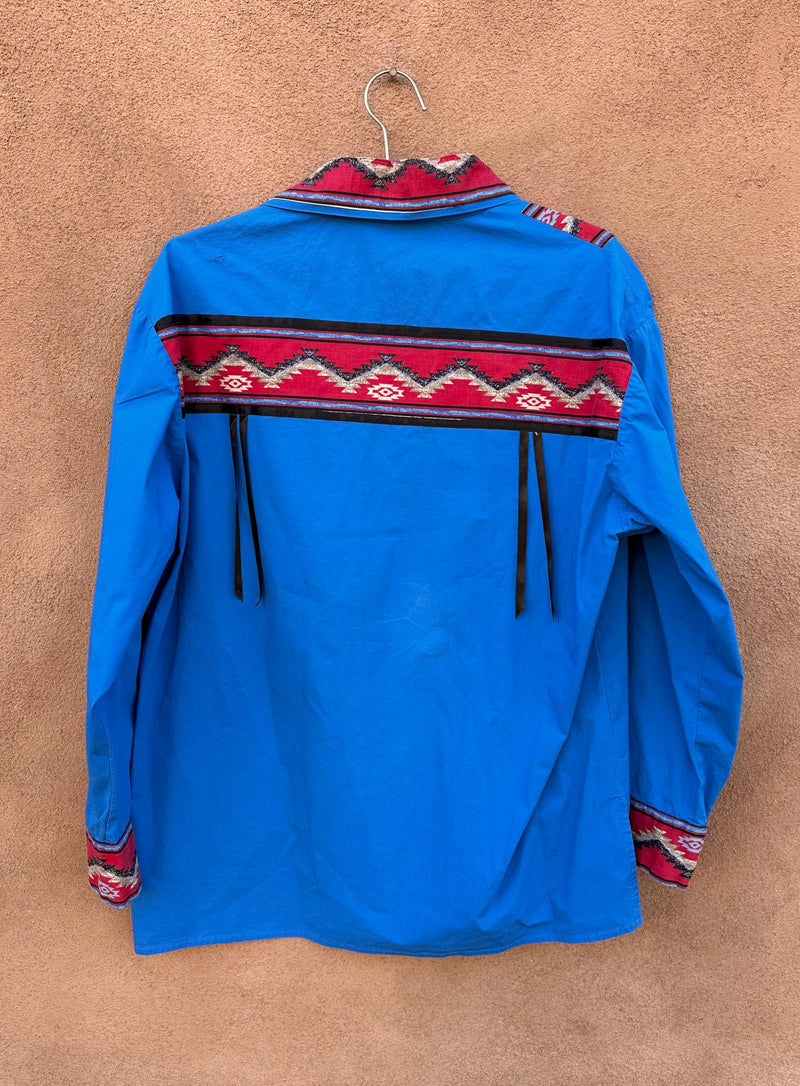 Blue & Red Southwest Style Deep V Shirt - large?