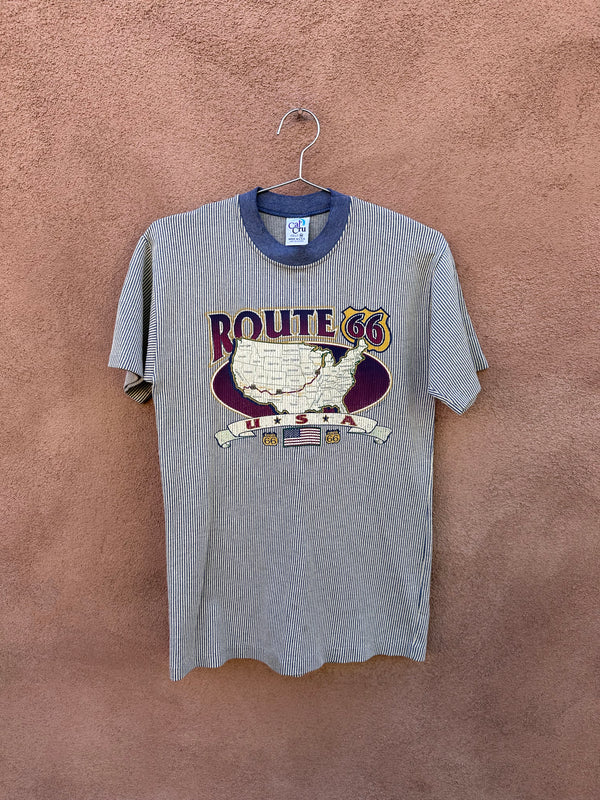 Striped Route 66 USA T-shirt - Made in USA