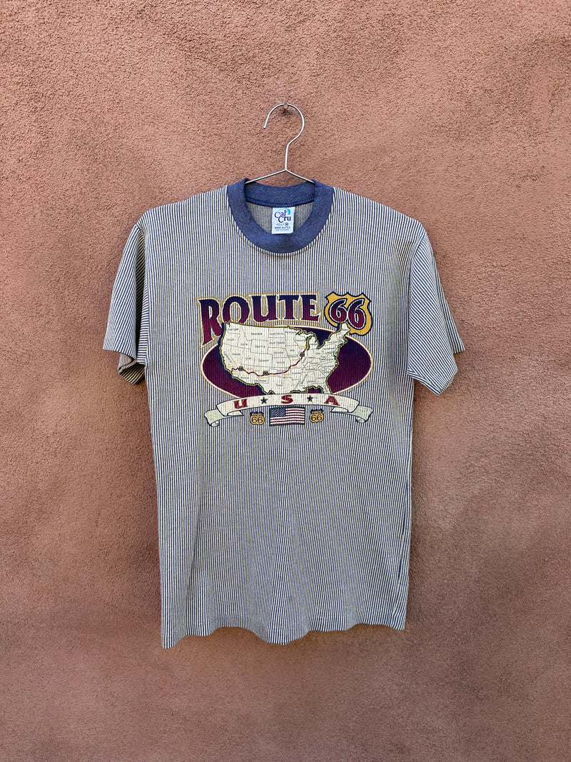Striped Route 66 USA T-shirt - Made in USA
