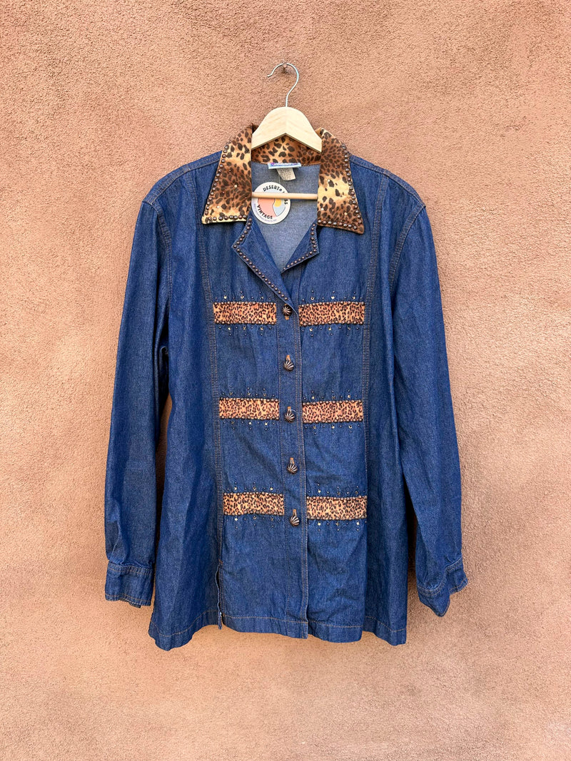 Monique Fashions Denim Jacket with Copper Studs/ Buttons & Leopard Print Detail