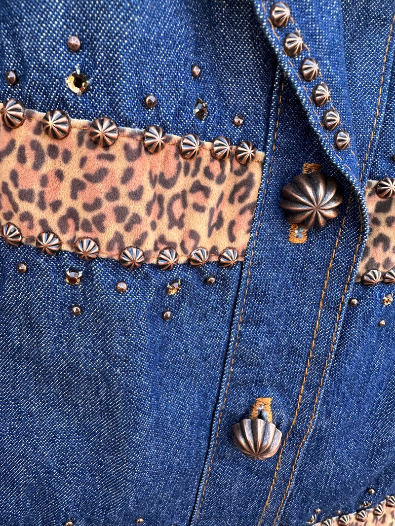 Monique Fashions Denim Jacket with Copper Studs/ Buttons & Leopard Print Detail