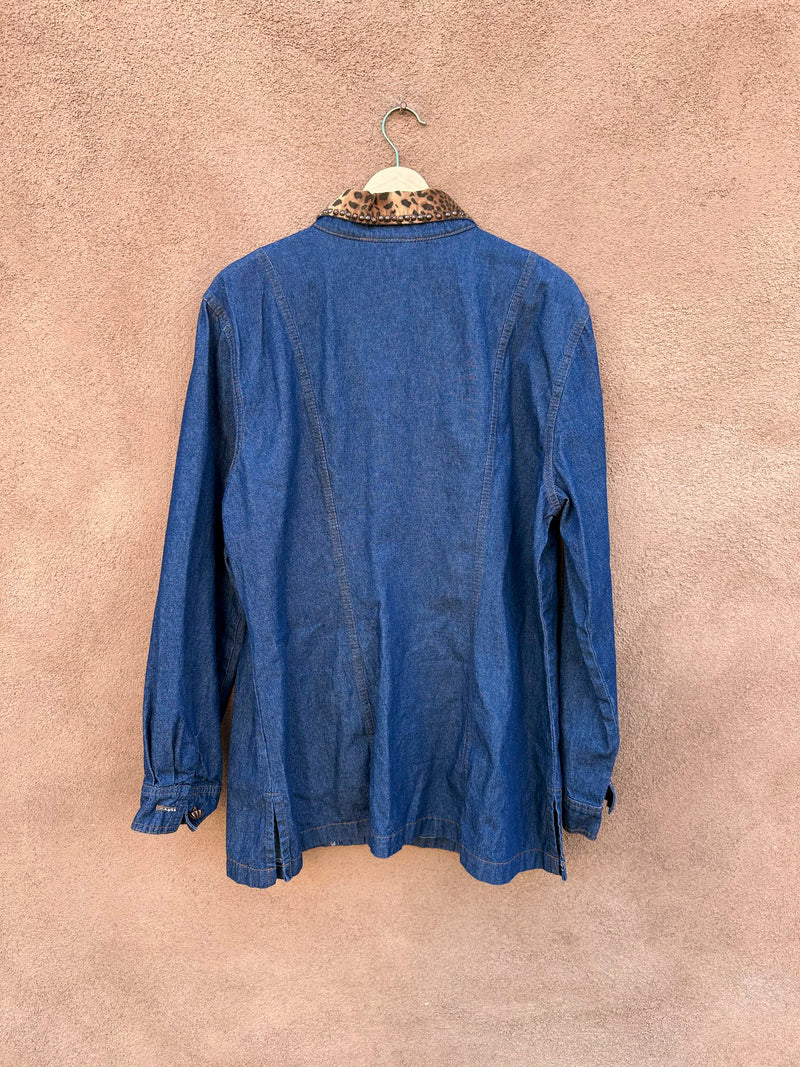 Monique Fashions Denim Jacket with Copper Studs/ Buttons & Leopard Print Detail