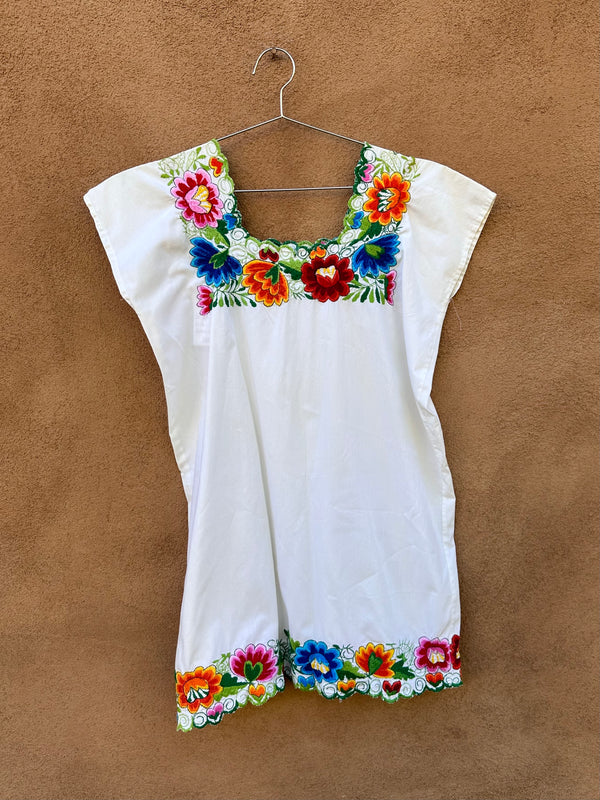 Sleeveless Puebla Blouse with Floral Embroidery