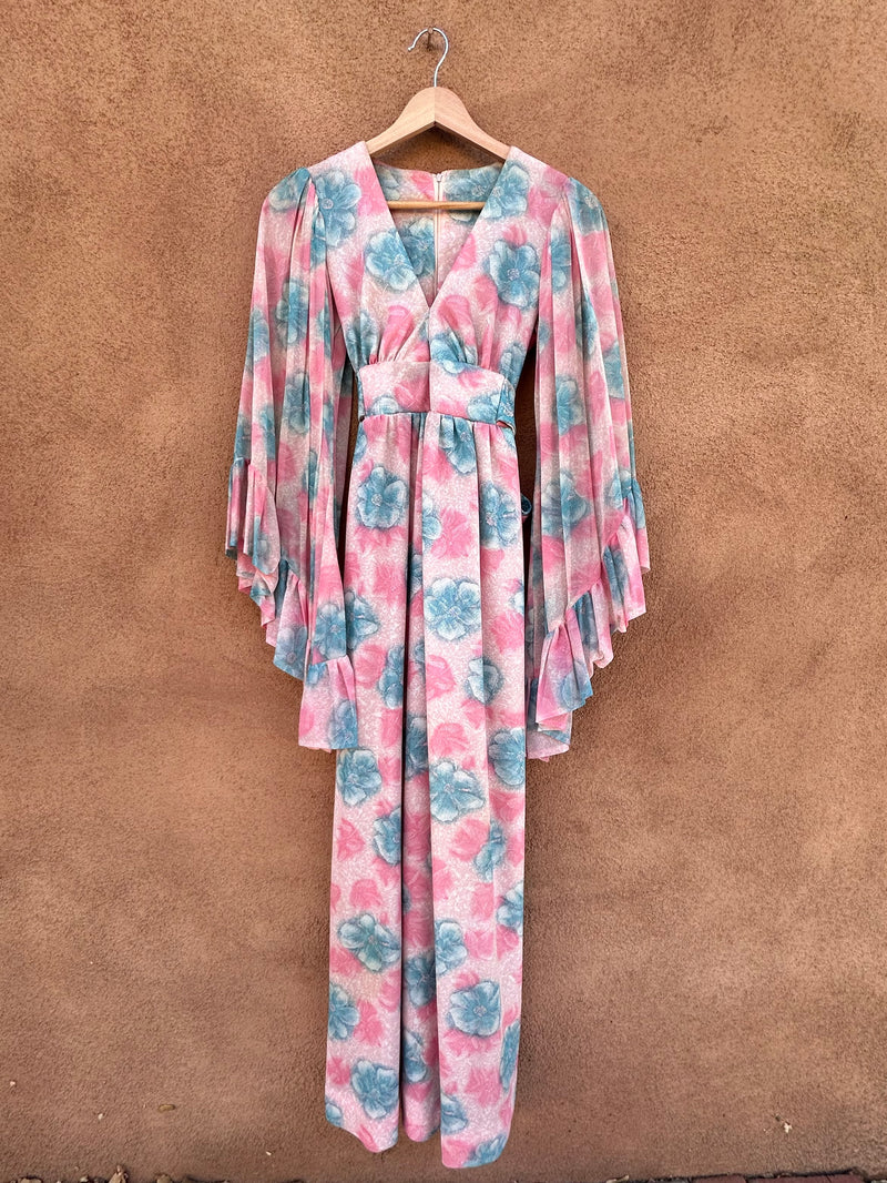 Vintage 1960's Pink & Blue Floral Flowy Dress Vintage 1960's Pink & Blue Floral Flowy Dress