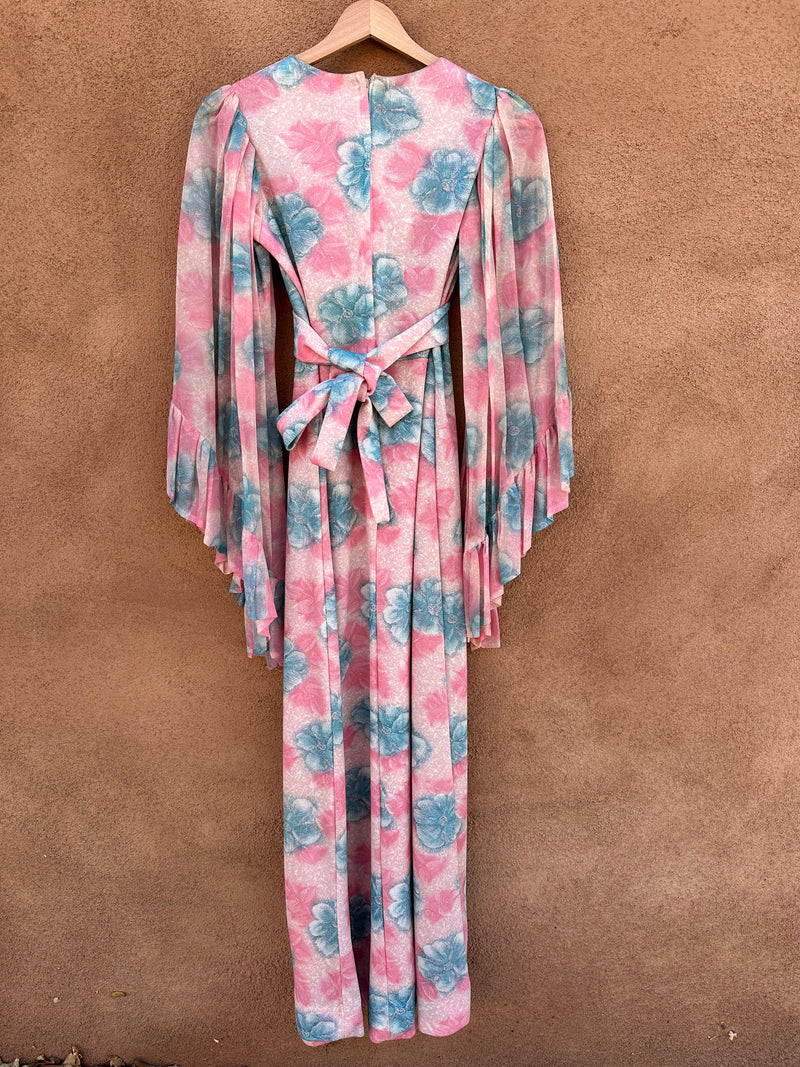 1960's Pink & Blue Floral Flowy Dress
