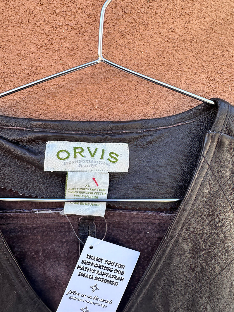 Brown Leather Orvis Hunting Vest - XL