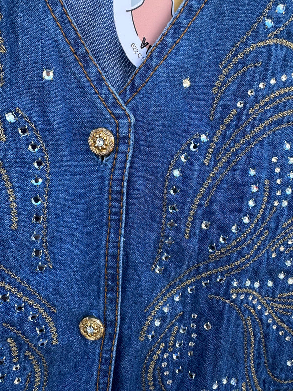 Monique Fashions Bedazzled Denim Blouse