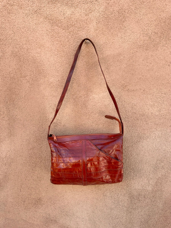 Brown Eel Skin Purse with Outside Pocket