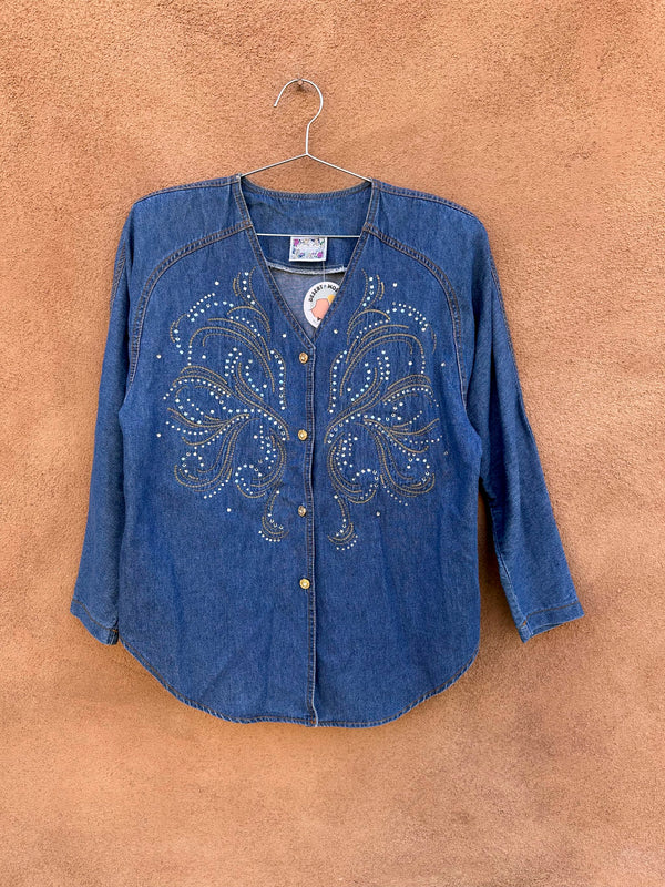 Monique Fashions Bedazzled Denim Blouse