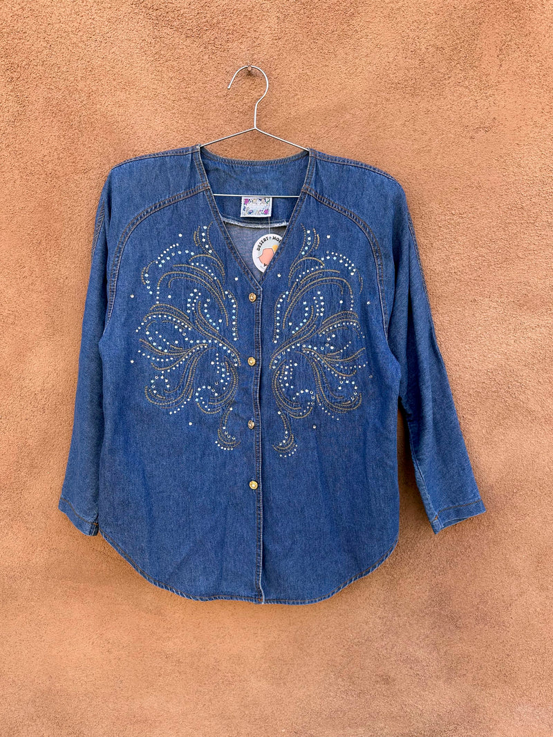 Monique Fashions Bedazzled Denim Blouse