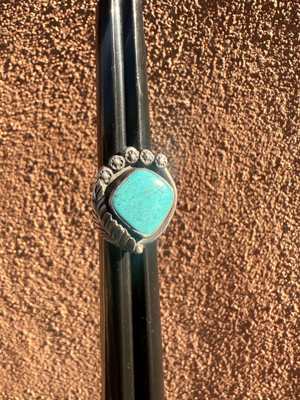 Old Pawn Leaf/Flower Turquoise & Silver Ring