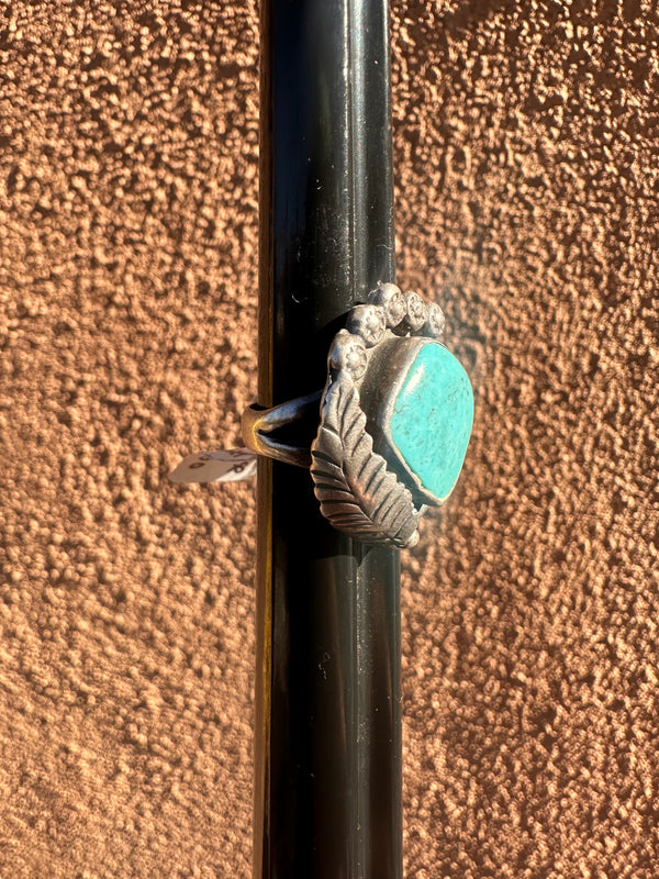 Old Pawn Leaf/Flower Turquoise & Silver Ring