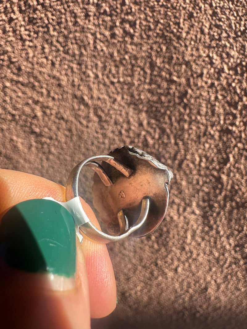Old Pawn Leaf/Flower Turquoise & Silver Ring