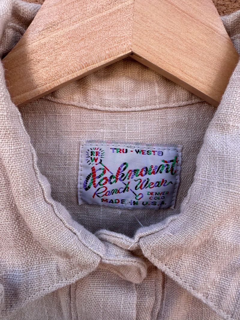 Linen Rockmount Ranch Wear Diamond Snap Western Blouse - as is