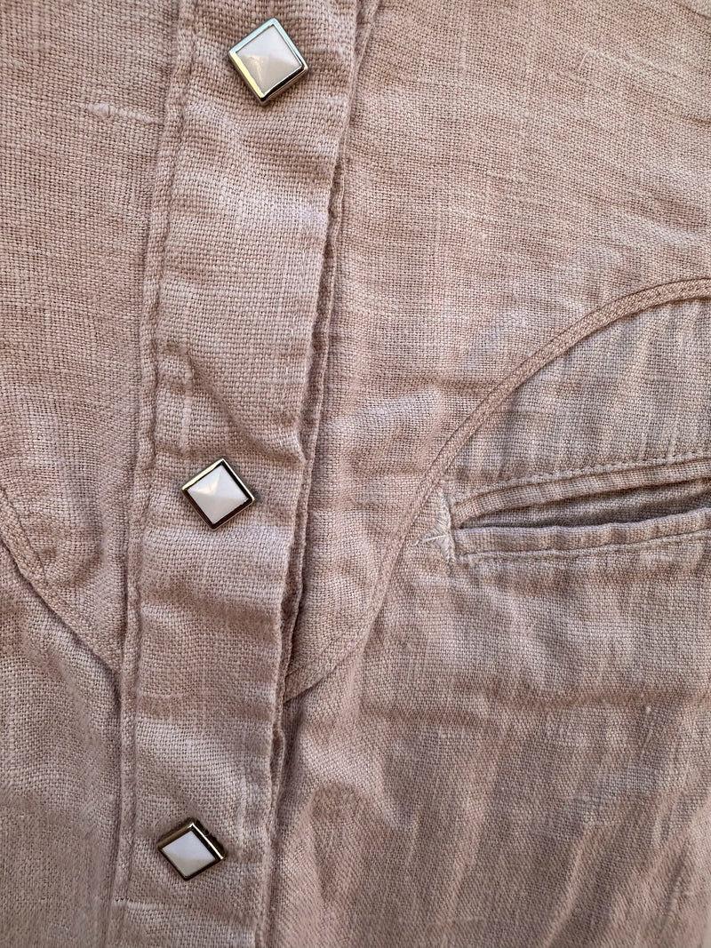 Linen Rockmount Ranch Wear Diamond Snap Western Blouse - as is