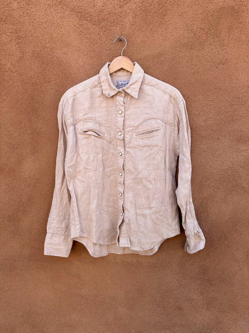 Linen Rockmount Ranch Wear Diamond Snap Western Blouse - as is