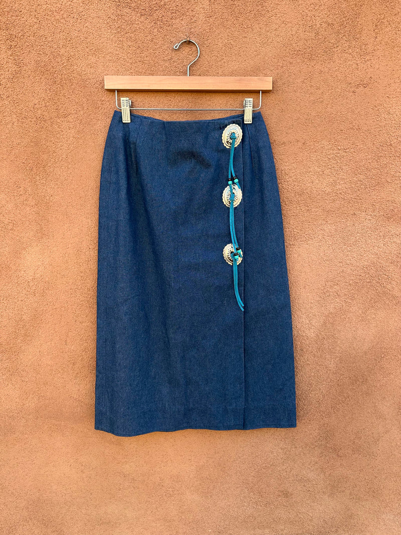 Denim Skirt with Conchos & Turquoise Leather