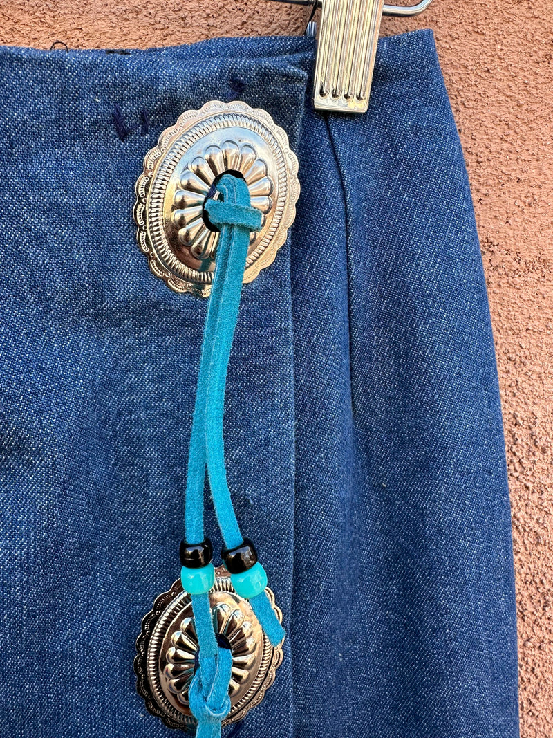 Denim Skirt with Conchos & Turquoise Leather