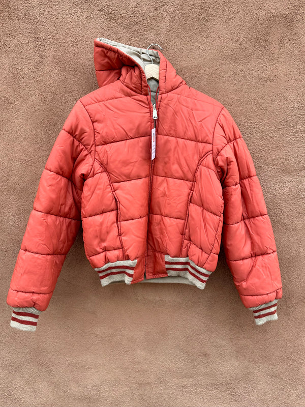 Pumpkin & Tan Reversible Hooded Puffer Jacket