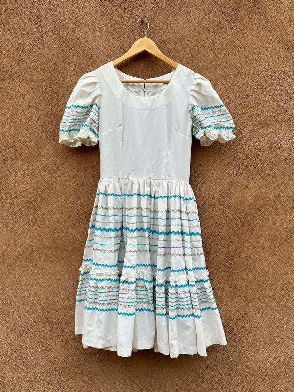 White, Turquoise and Silver Fiesta Dress