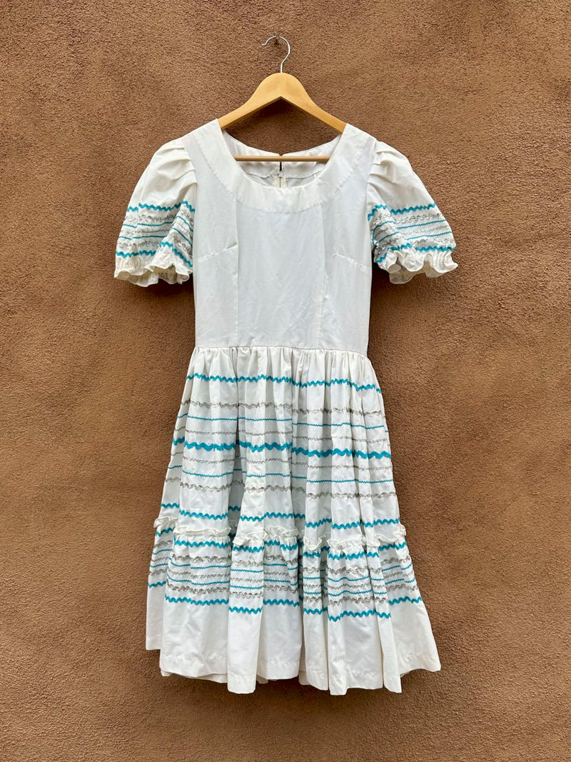 White, Turquoise and Silver Fiesta Dress