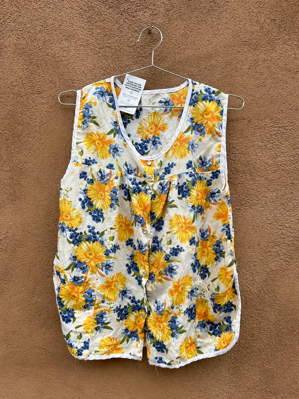 70's Sunflower Top with Pearl Snap Buttons