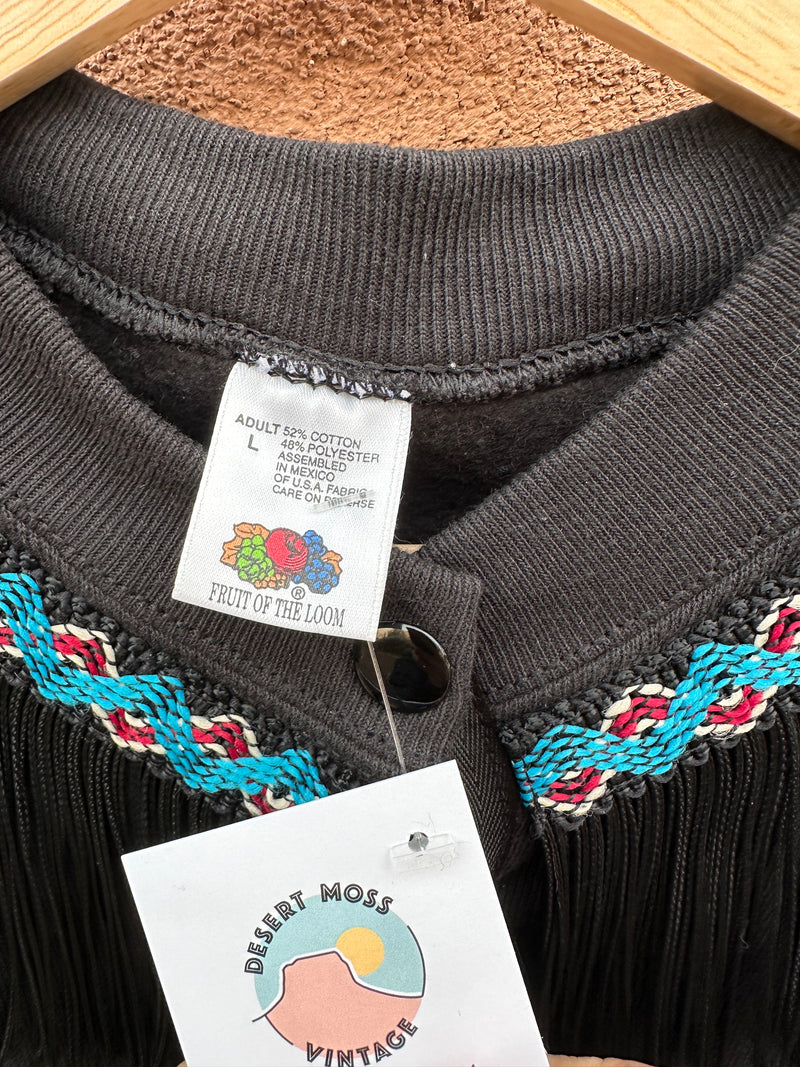 Southwest Style Fringe Button Up Sweatshirt