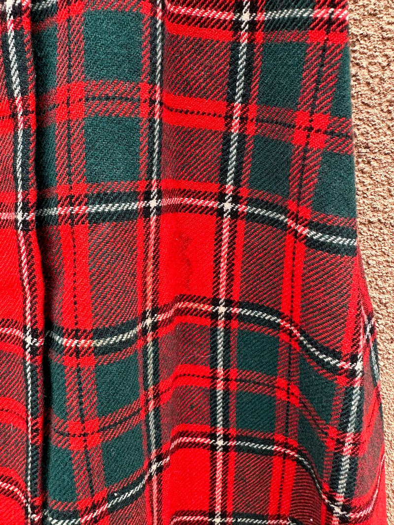 1960's Plaid Wool Skirt with Gold Buttons 29" Waist - as is