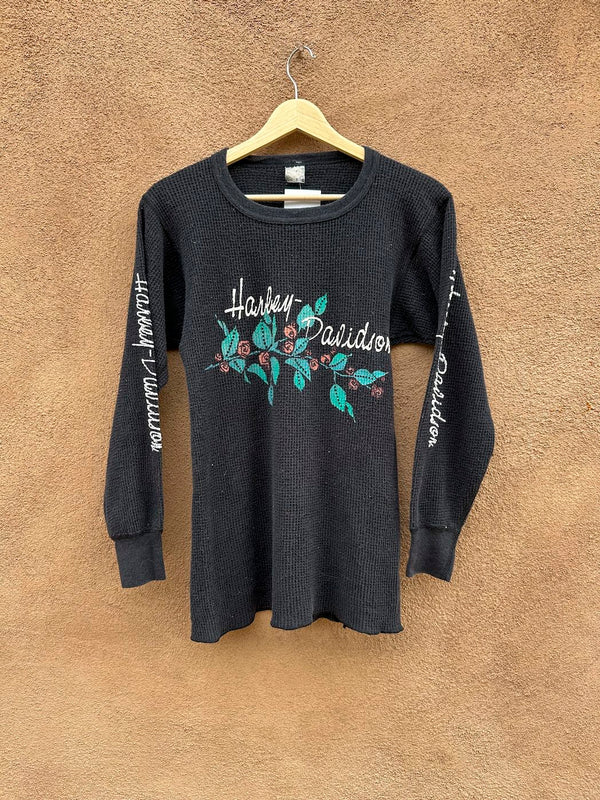 Harley Davidson Long Sleeve Waffle Knit Thermal with Rose Print