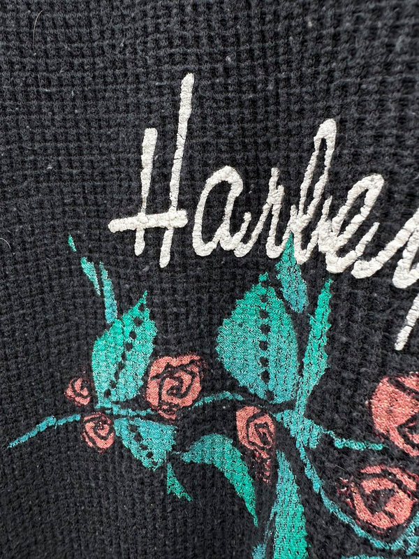 Harley Davidson Long Sleeve Waffle Knit Thermal with Rose Print