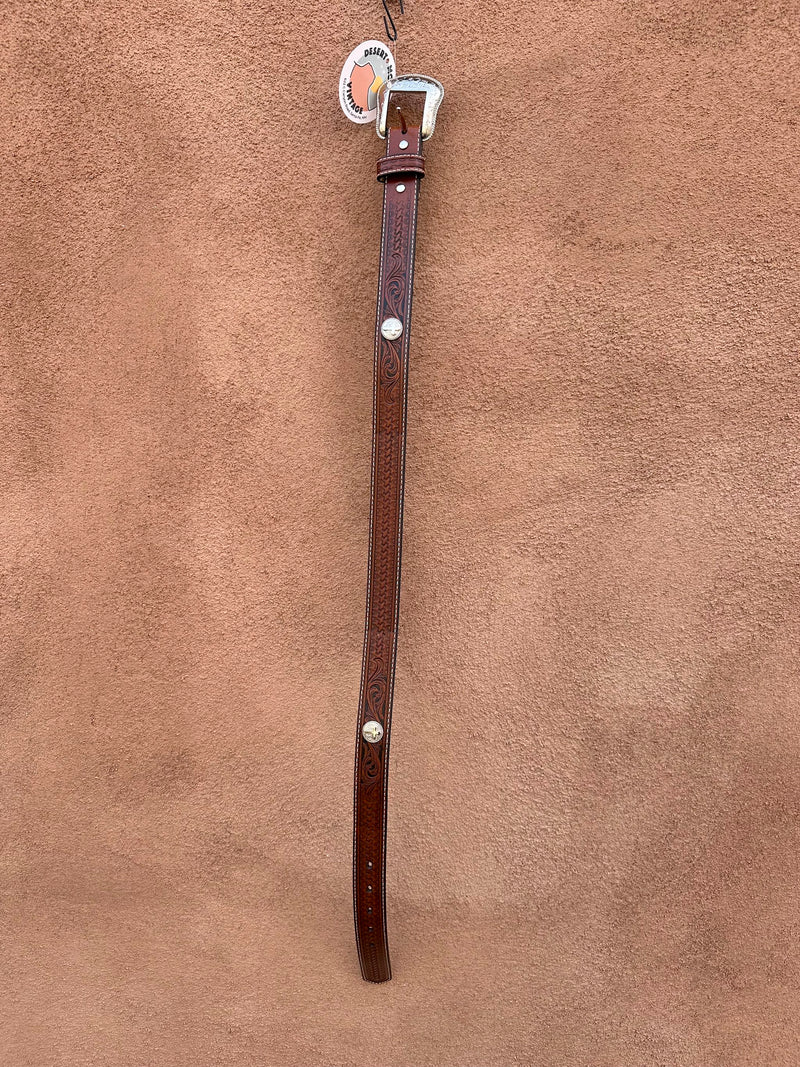 Faux Leather Embossed Belt with Conchos 28