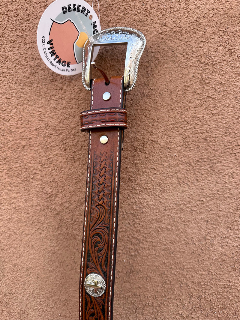 Faux Leather Embossed Belt with Conchos 28
