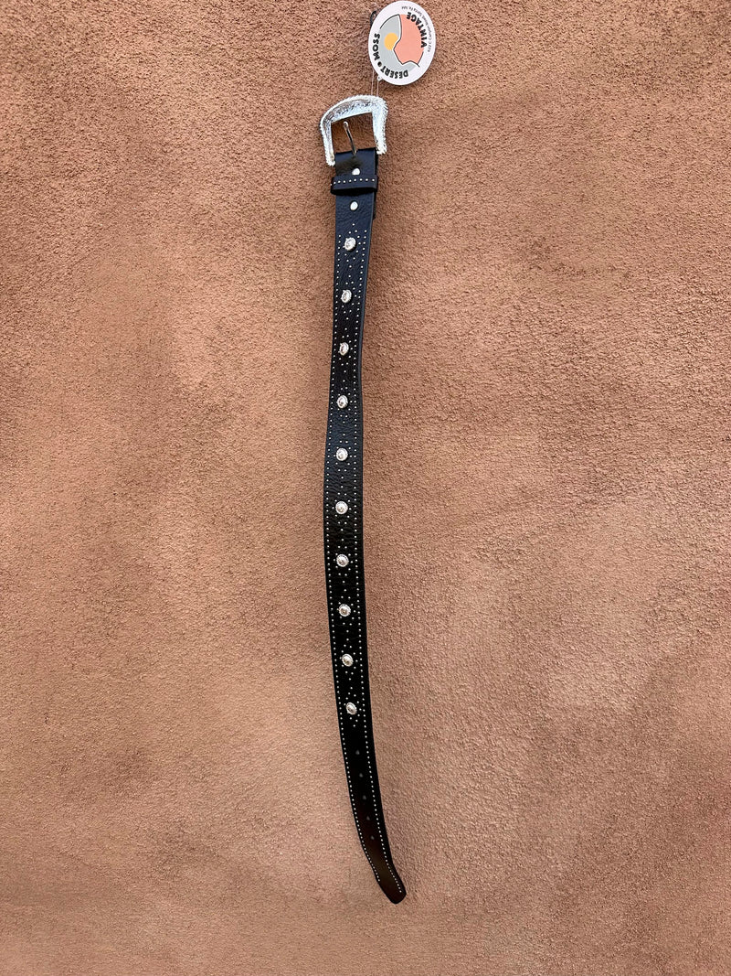 Black Leather Nocona Belt with Studs & Conchos, 24