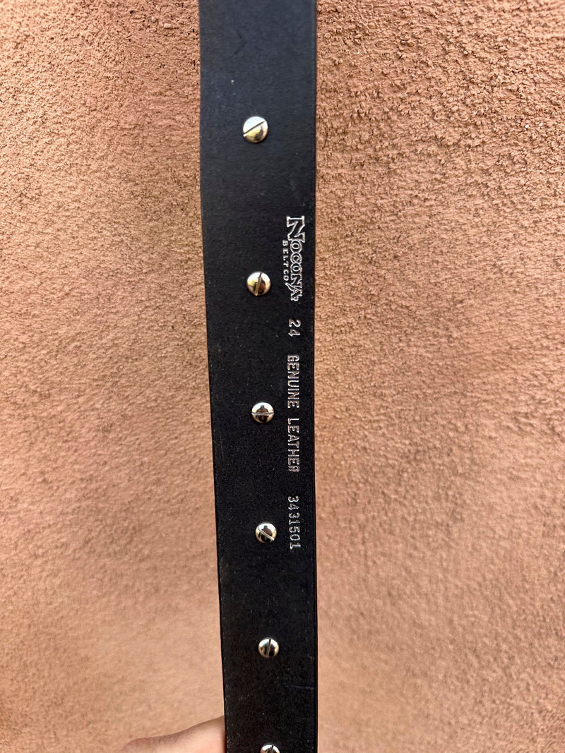 Black Leather Nocona Belt with Studs & Conchos, 24